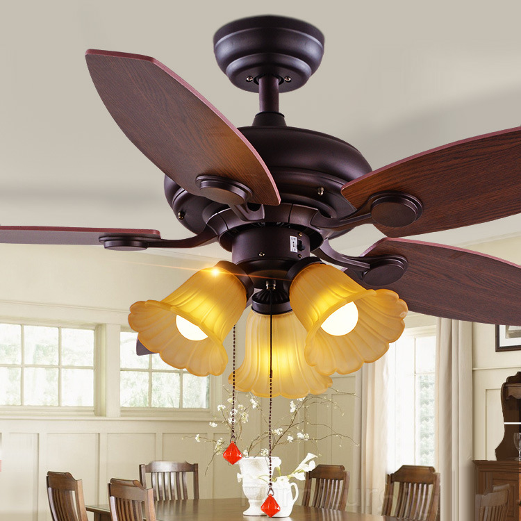 

American country idyllic ceiling fan lamp European antique electric fan lamp living room dining room glass ceiling