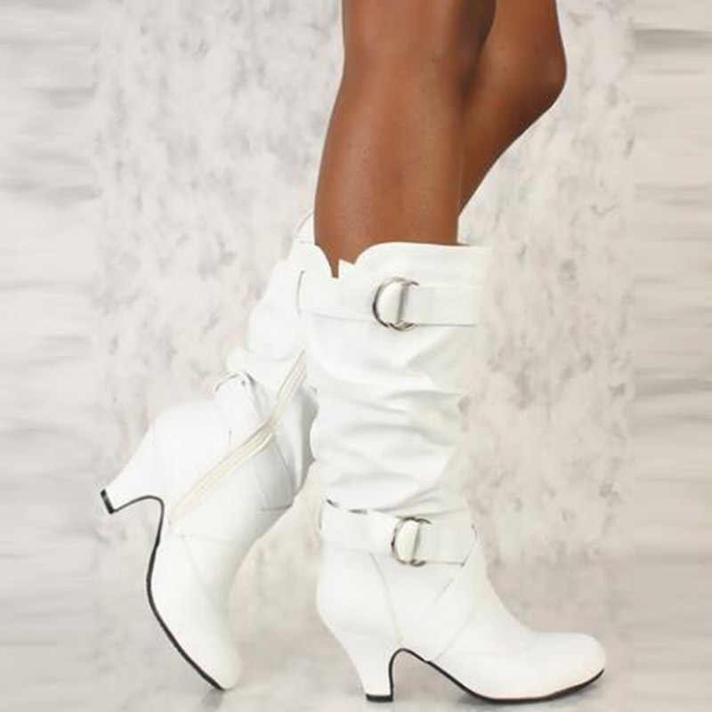 

SGESVIER 2020 Fashion Mid Calf Spike High Heels White Black Ridding Western Boots Street Goth Ladies Shoes Plus Size Womens Boot