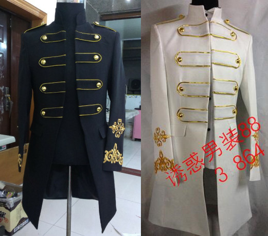 

2020 fashion men costume long jacket blazer Male royal clothes costumes for singer dancer star performance nightclub bar singer, White
