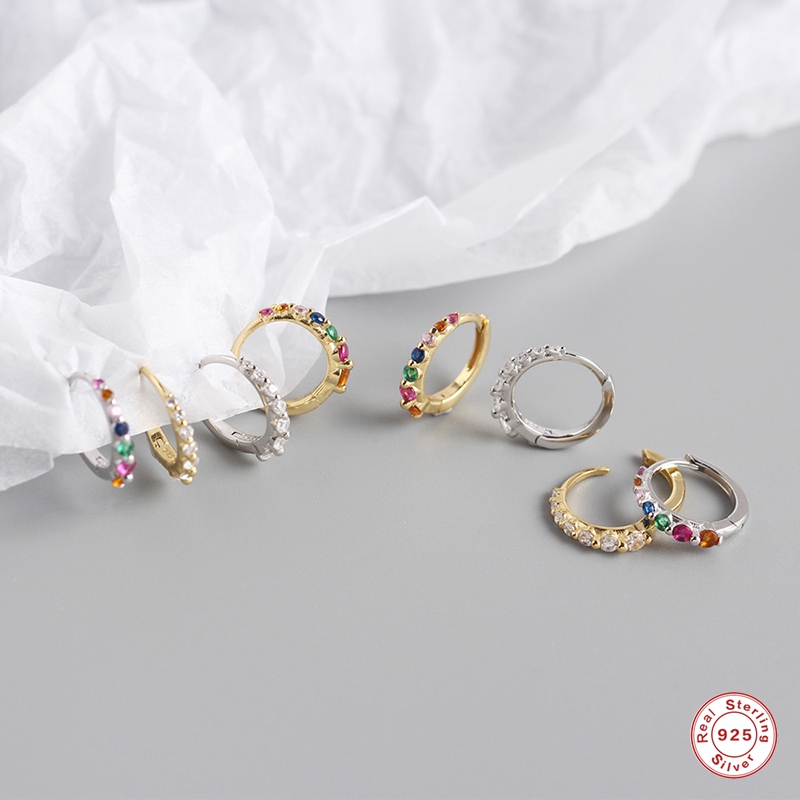 

Solid 925 Sterling Silver Rainbow Zircon Hoop Earrings For Woman Party Engagement Bling Pendientes Earring Jewelry Accessories