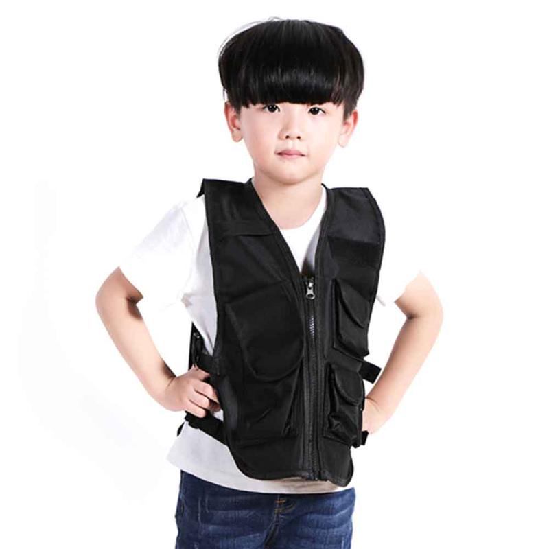 

CS Game Sports Shooting Hunting Protective Camping Children Tactical Vest Nylon Cloth Training Multi Pocket Zipper Field, Black