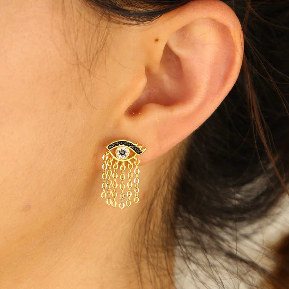

BLACK BLUE cute evil eye earring for young girl factory promotion fashion jewelry lovely eye tassel + cz high quality earring