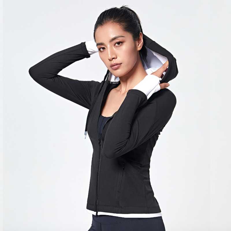

Running Jacket Women Sports Jacket Top With Mesh Back Workout Top Fitness Zipper Training Workout Sportswear WT14, Black