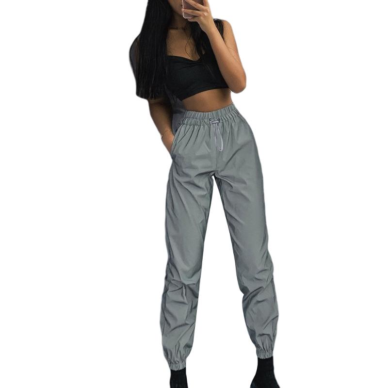 

Fashion Ladies Luminous Trousers Sweatpants Casual Solid Color Pants Reflective Pants Streetwear Women Trousers Palazzo Mujer, As photo shows