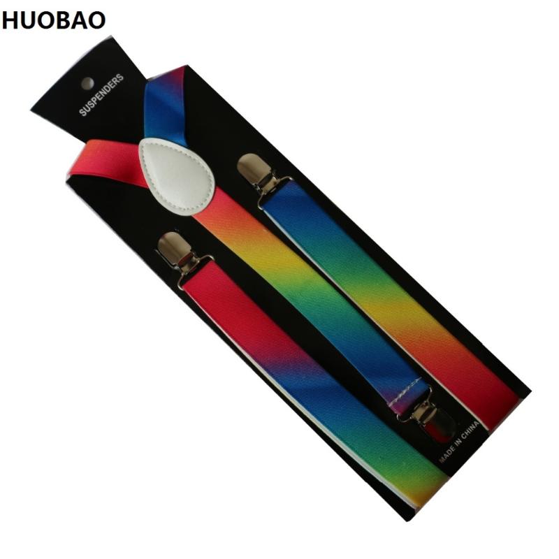 

HUOBAO New Fashion2.5cm Wide Rainbow Multicolor Adjustable Clip-on Y Back Elastic Suspenders For Women Men