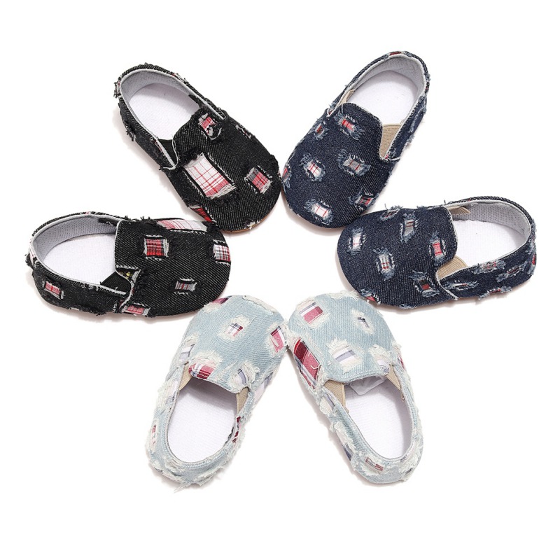 

Toddler Baby Canvas Shoes Boy Girl First Walkers Patchwork Spring Autumn Soft Sole Plaid Print Crib Shoes for - 24M, Black