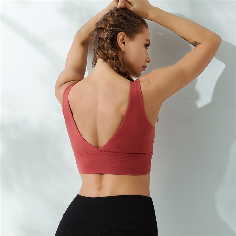 

Solid V-shaped Back Sports Brassiere Women Seamless Shockproof Yoga Bra Female Quick Dry Push Up Fitness Tops Running Workout XL, Hq-wx202-hong