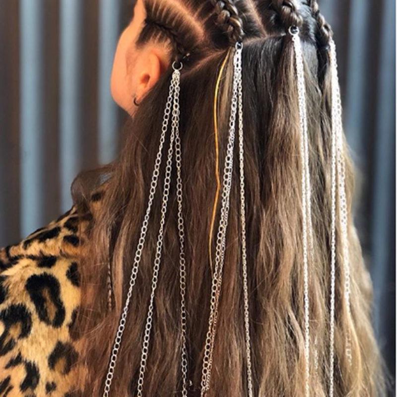 

Hip Hop Braided Metal Gold Hair Chain Accessories Jewelry for Girl Long Tassel Rock Headwear Hair Jewelry for Braids Style Tools
