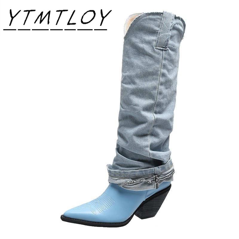 

Fashion girl microfiber napa pattern cowboy high heel boots over the knee boots women's stage catwalk sexy, Black