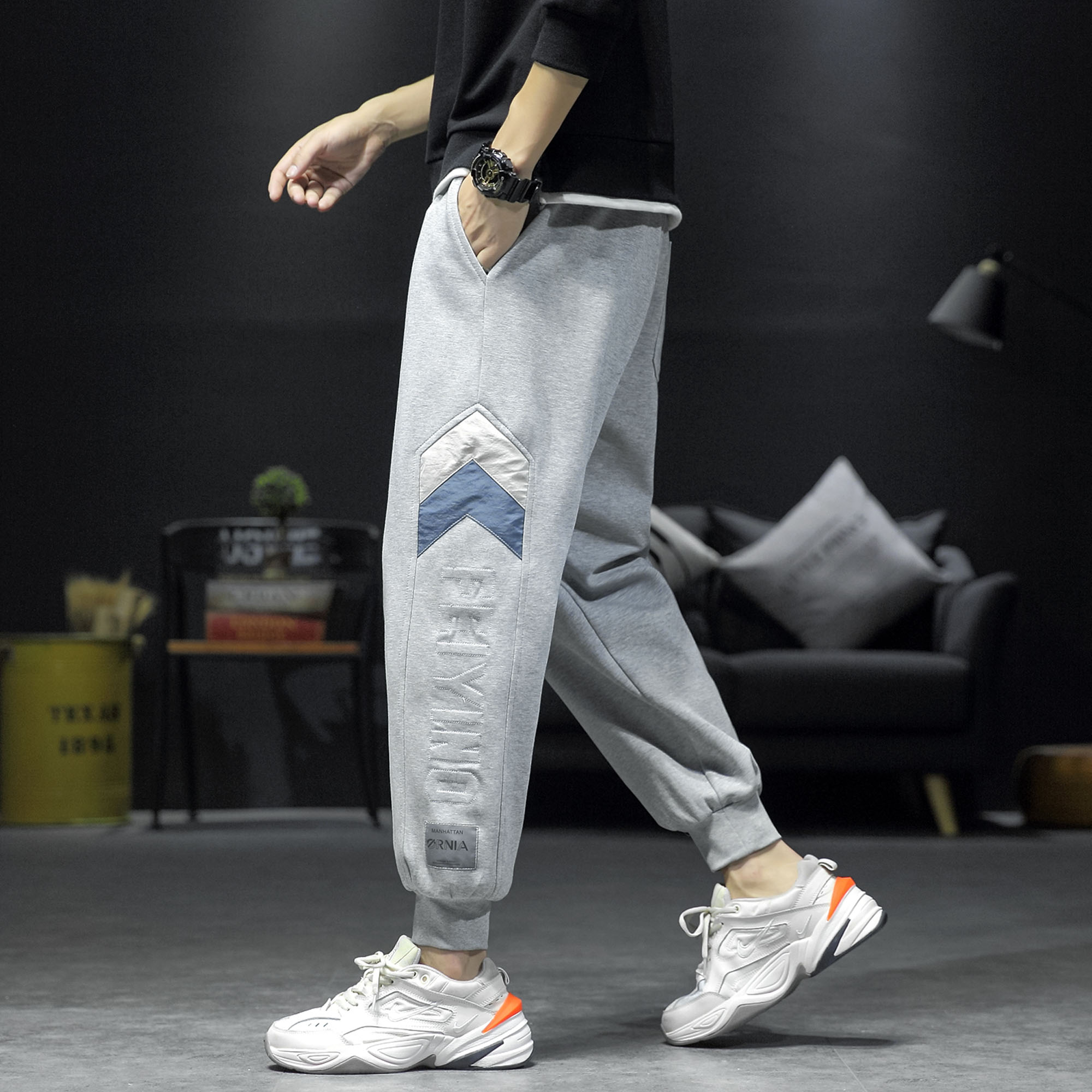 

Cotton reflective Leggings men's loose and trendy casual pants sports big circle pants, Black
