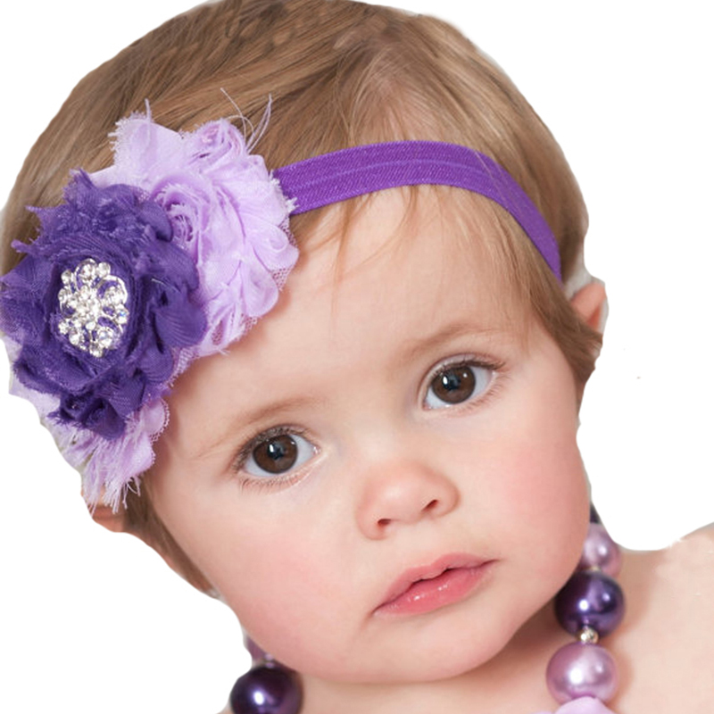 

Baby Girls Shabby Chic Flower Headbands Newborn Elastic Hairbands Rhinestone Headwear Toddler Kids Hair Accessories, Purple