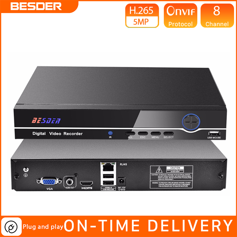 

BESDER H.265 HI3536C 8CH 4K / 25CH 5MP CCTV NVR Max 4K Output ONVIF Security Video Recorder H.265 1CH Audio I/O 1*SATA Port