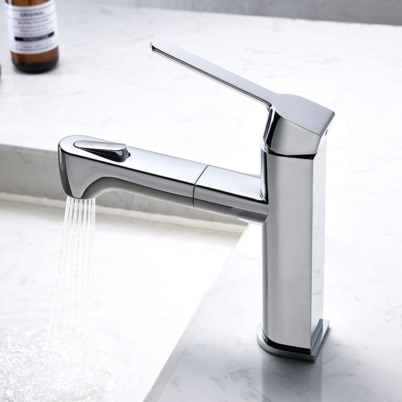 

Bathroom Mixer Faucet Brass Faucet Pull Out Basin Black/Chrome Deck Mounted Cold and Hot Mixer Tap