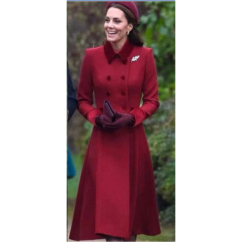 

Princess Kate Middleton Coat 2020 High Quality Winter Women Turn-down Collar Long Sleeve Outwear Elegant Long Coat NP0862C, As pic