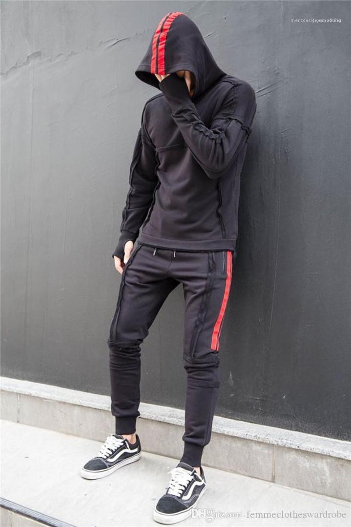 

Hooded Tops Mens Sports Tracksuits Mens Designer Tracksuits Hip Hop 2 Pieces Pants Autumn Street Style Long Sleeved Striped Panelled, Black