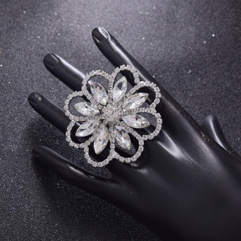 

exaggerated 5.5cm big size adjustable rings for women with rhinestones crystal black wedding jewelry Stage Festival accessories