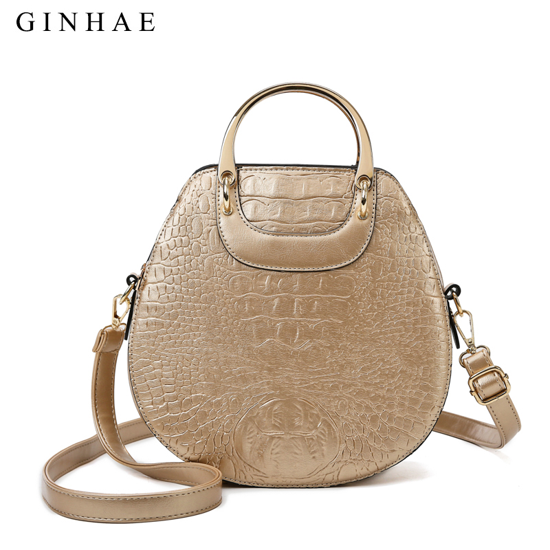 

Crocodile Pattern Luxury Leather Women Handbag Small Round Shoulder Crossbody Bags For Women Fashion Totes, Black