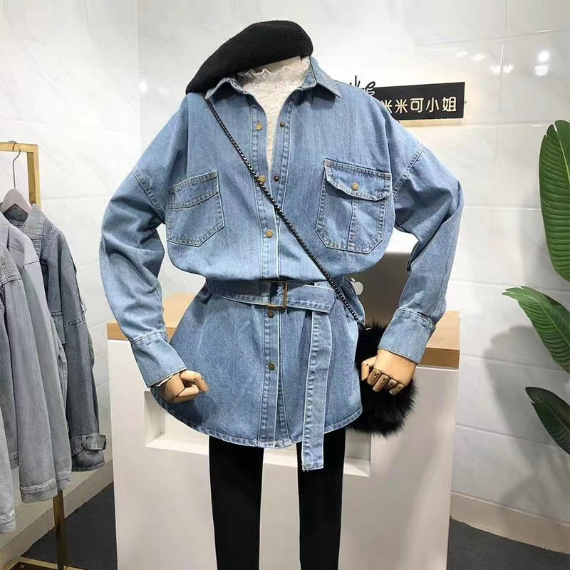 

2020 Autumn Women New design Casual Denim Shirt Oversized Long blouse, Black