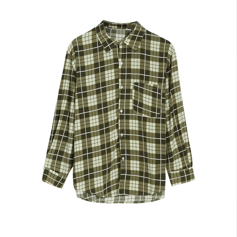 

Spring and Summer 2020 New Loose Fashion Casual Classic Retro Plaid Lapel Long Sleeve Shirt Loose Single-breasted Shirt for Men, Green