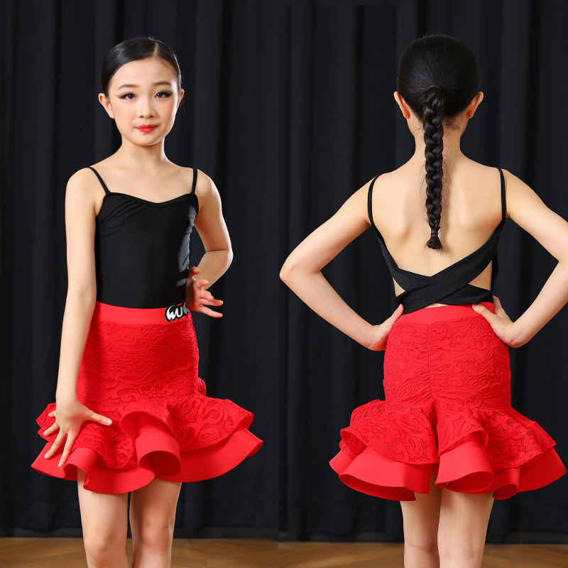 

Backless Latin Ballroom Dance Costume For Girls Lace Latino Dance Skirt Set Tango Wear Salsa Rumba Outfits JL1357, Black
