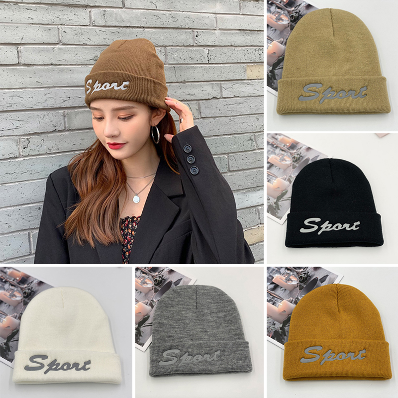 

Knitted Winter Hat Beanie Letter Printted Solid Color Women Beanies Winter Warm Soft Trendy Hat Street Style All-match Cap, Khaki