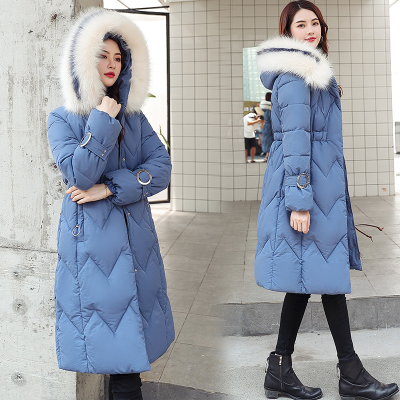 

20 Degree Winter Parkas Women's Jacket Big Fur Hooded X-Long Parkas Coat Korean Style Slim Padded Coat Female Jacket Womenswear, Black