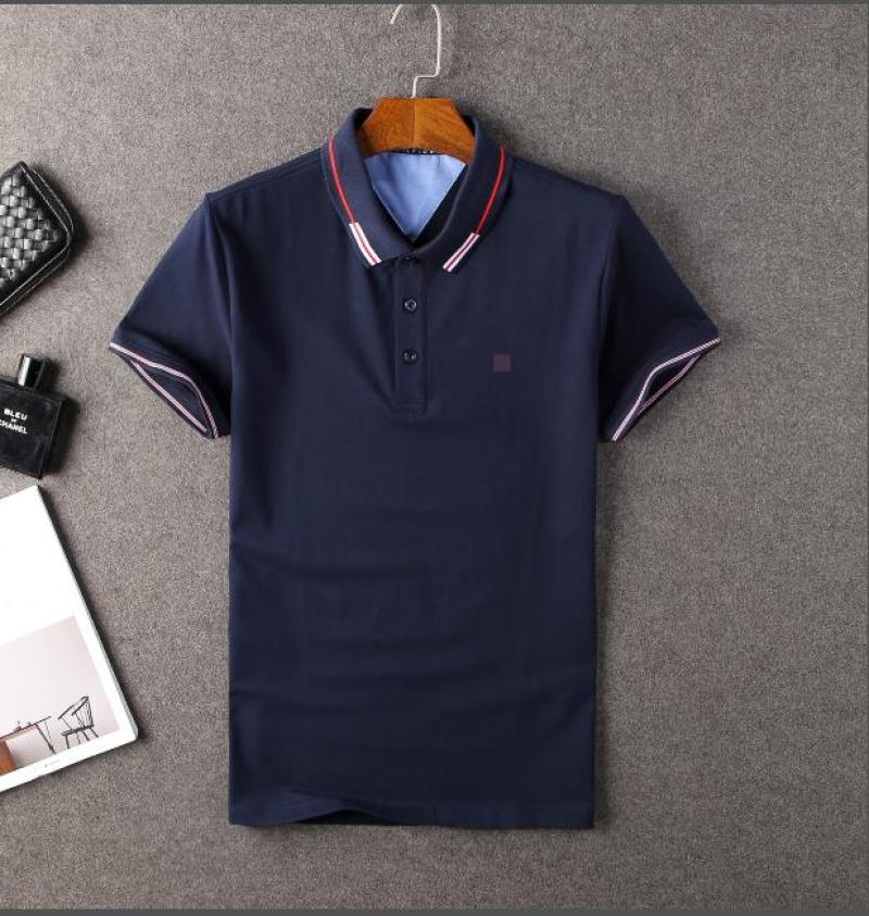 

Blueberries Men'S Lapel Simple Pure Color Short-Sleeved Shirt, Blueberry