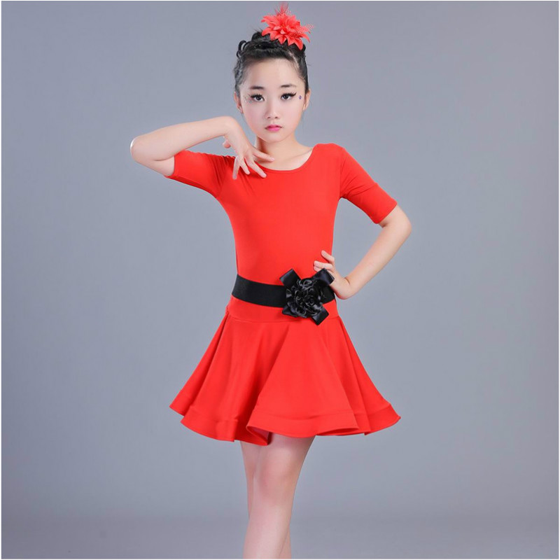 

New Children's Latin Dance Suit Girls Leotard Dancing Costume Kids Summer Rumba Dance Suit Girls Ballroom Dresses B-5673, Black