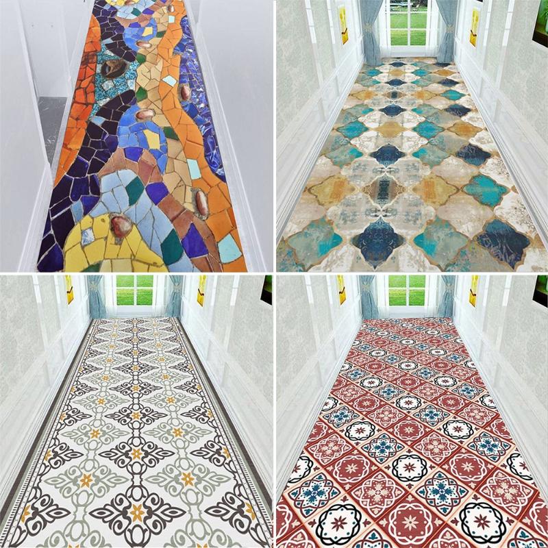 

Vintage Moroccan Stair Carpet Geometric Corridor Carpets Hotel Hallway Floor Mat Wedding Floor Area Rugs Anti-Slip Polyester Rug