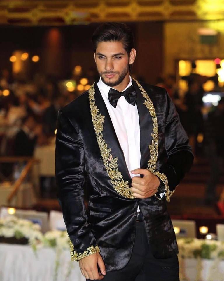 black and gold groom suit