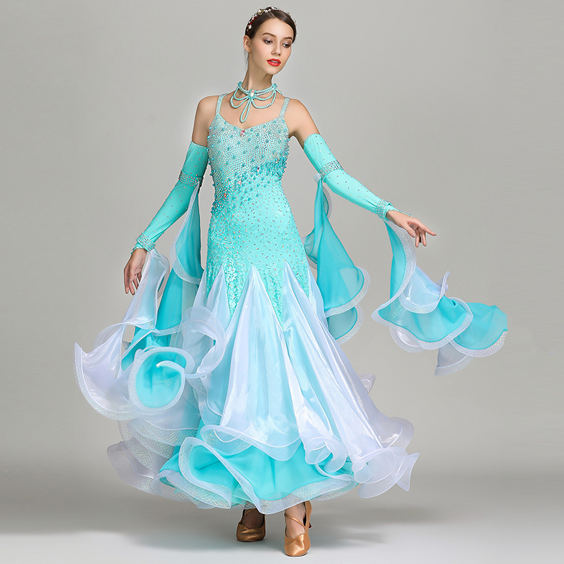 

New ballroom dance competition dress dance ballroom waltz dresses standard dress women, Sky blue