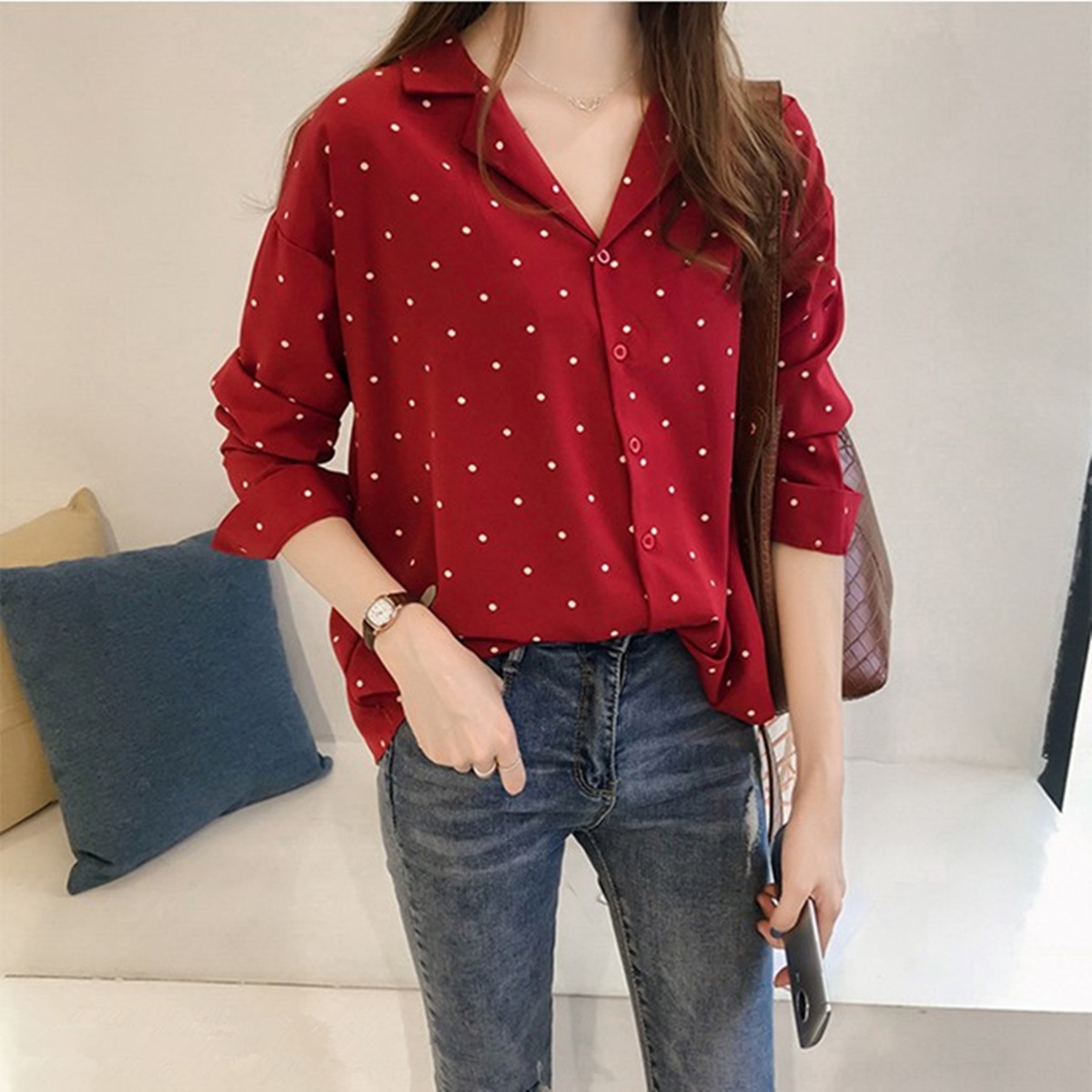 plus size red polka dot blouse