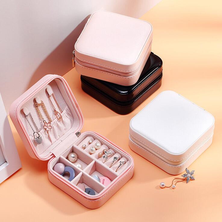 

Storage Box Travel Jewelry Boxes Organizer PU Leather Display Case Necklace Earrings Rings Jewelries Holder Gift CGY789, As pics