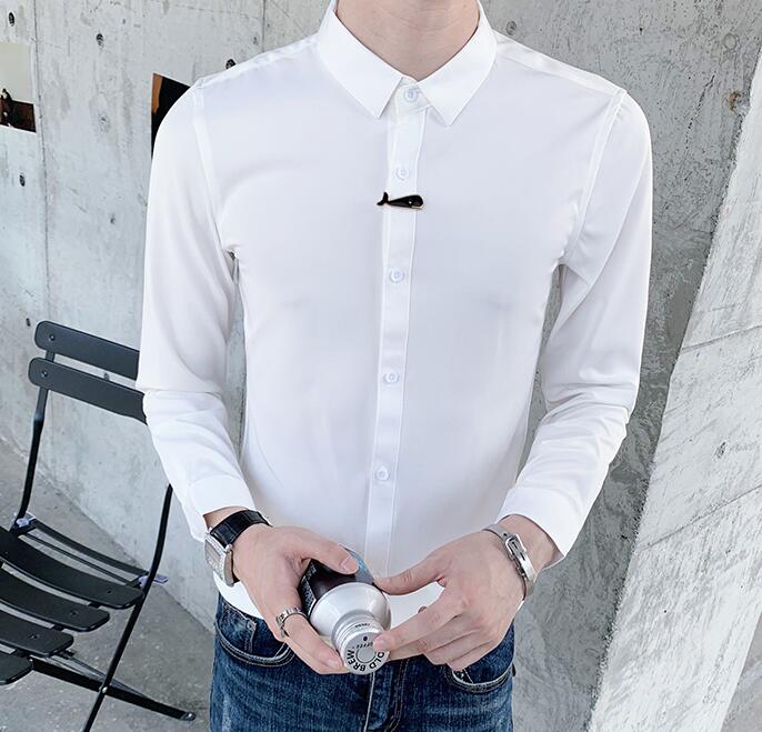 

HOT / Summer Men' New Fashion Personalized customization Slim fit shirt, Black