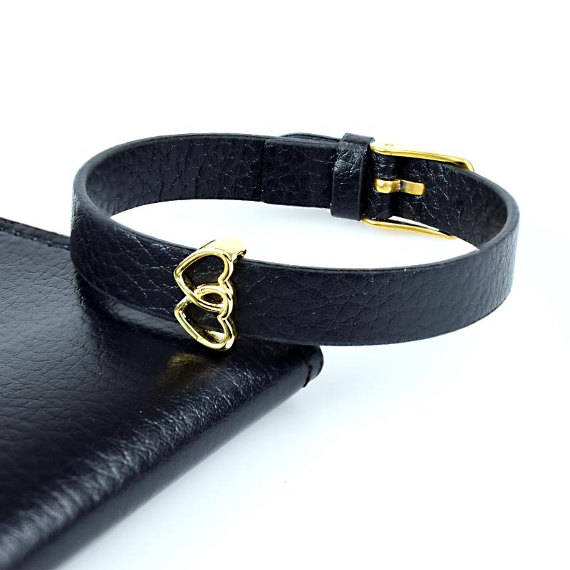

Funny Loving Emoticon Leather Bracelet with Charm Double Heart Women Fashion Jewelry, Golden;silver
