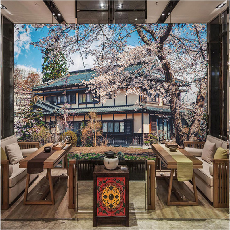

Japanese Architecture Cherry Blossom 3D Photo Wallpapers Cuisine Sushi Restaurant Izakaya Industrial Decor Mural Wall Paper 3D