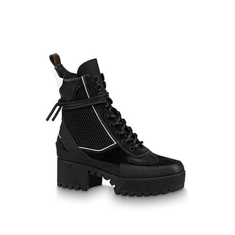 

New designer Martin boots Ankle Boots Desert Boot chunky heel ladies boots 100% printing Genuine Leather Luxury Winter Shoes Size US 5-11, Black