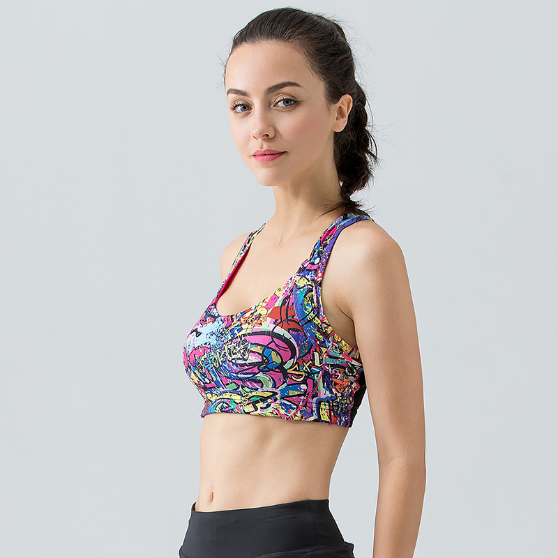

Yoga Bra Medium Support Sports Bra Racer Back Padded Mesh Panel Sports Clothing Gym Yoga Fitness Top Vest Workout, Multi