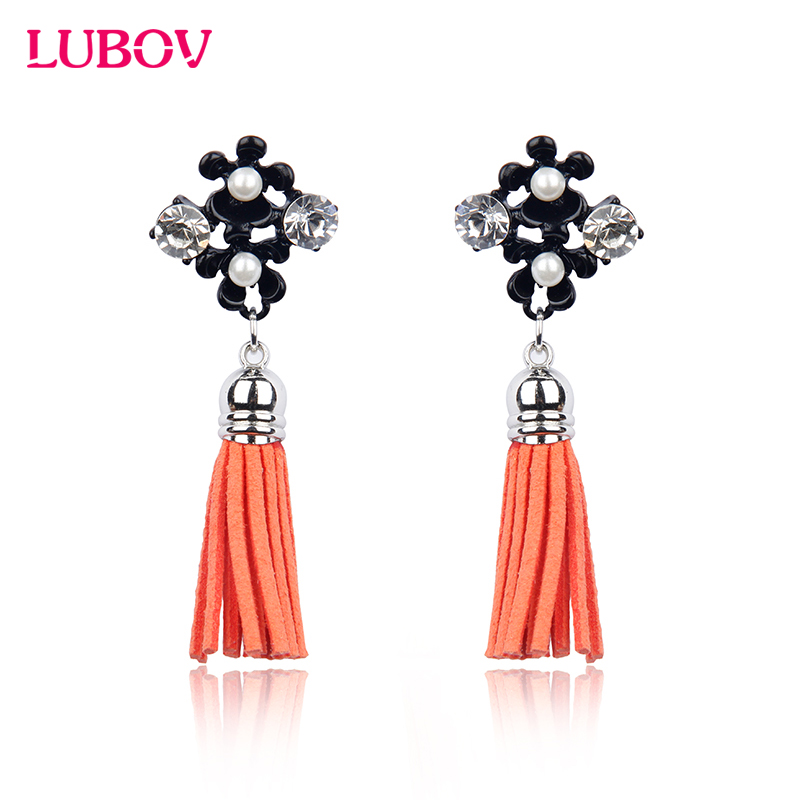 

Trendy Colorful Long Tassel Stud Earrings Black Flower White Pearl Rhinestone Decoration Stud Earrings Women Jewelry 2020 New
