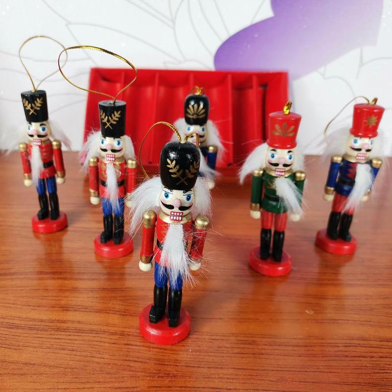 

6Pcs Pendants Wooden Nutcracker Doll Soldier Miniature Figurines Vintage Handcraft Puppet Ornaments Home Decorations Supplies