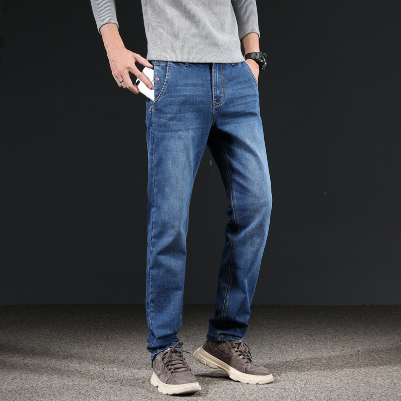 

Mens Jeans Straight Elastic Casual Fashion Retro Streetwear High Quality Cotton Men Denim Pants Jeans Hombre Big Size 40,P335, Blue