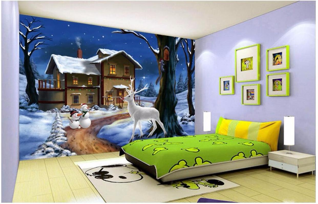 

WDBH custom mural 3d photo wallpaper on the wall Cartoon snowman moose home decor 3d wall murals wallpaper for living room, As pic