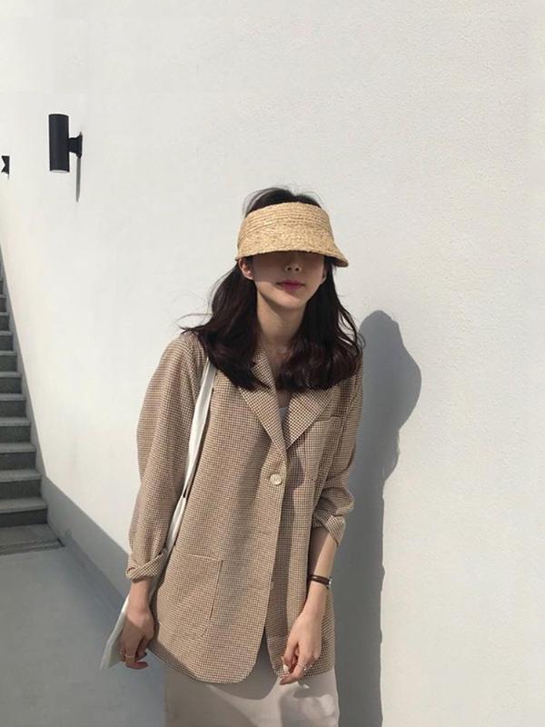 

2020 New Women's Sun Hats Handmade Straw Raffia Visor Caps Parent-Child Summer Hat Empty Top Beach Hat, Primary color