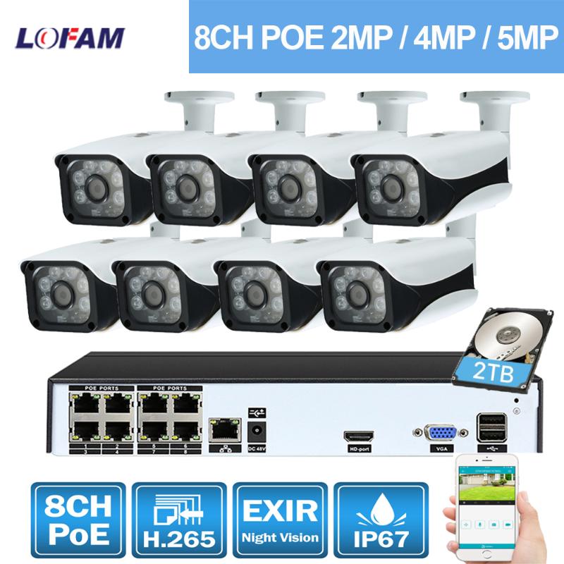 

LOFAM 8CH POE Camera System Outdoor 5MP 4MP 2MP H.265 IR CCTV Camera Kit AI WaterProof Security IP Video Surveillance Set