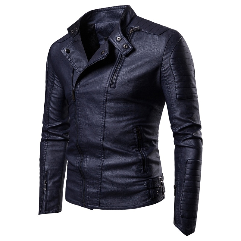 

Men Leather Jackets New Slant-pulled Motorcycle Leather Jacket Men with Suede Trend Casual Leather Jacket 200922, Black