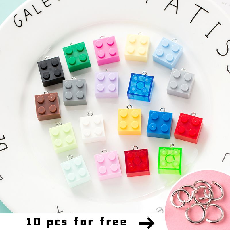 

10PCS Building Block Keychain 2*2 Mini Colorful DIY Charms Toy Decor Key Ring Necklace Jewelry Pendants Accessories Wholesale