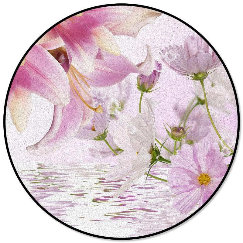 

Plant Lily Flower Printed Round Carpets For Living Room Bedroom Alfombra Floor Mats Kids Room Area Rugs, As pic
