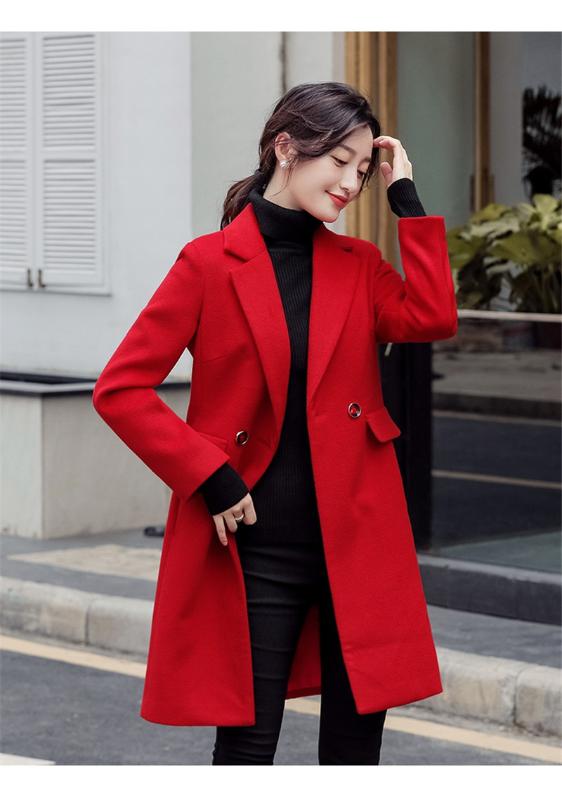 

Novelty Red Middle Long Woolen Warm Winter Jackets Coat Women Windbreaker High Quality Fabric Outwear Overcoat Ladies Clotthes