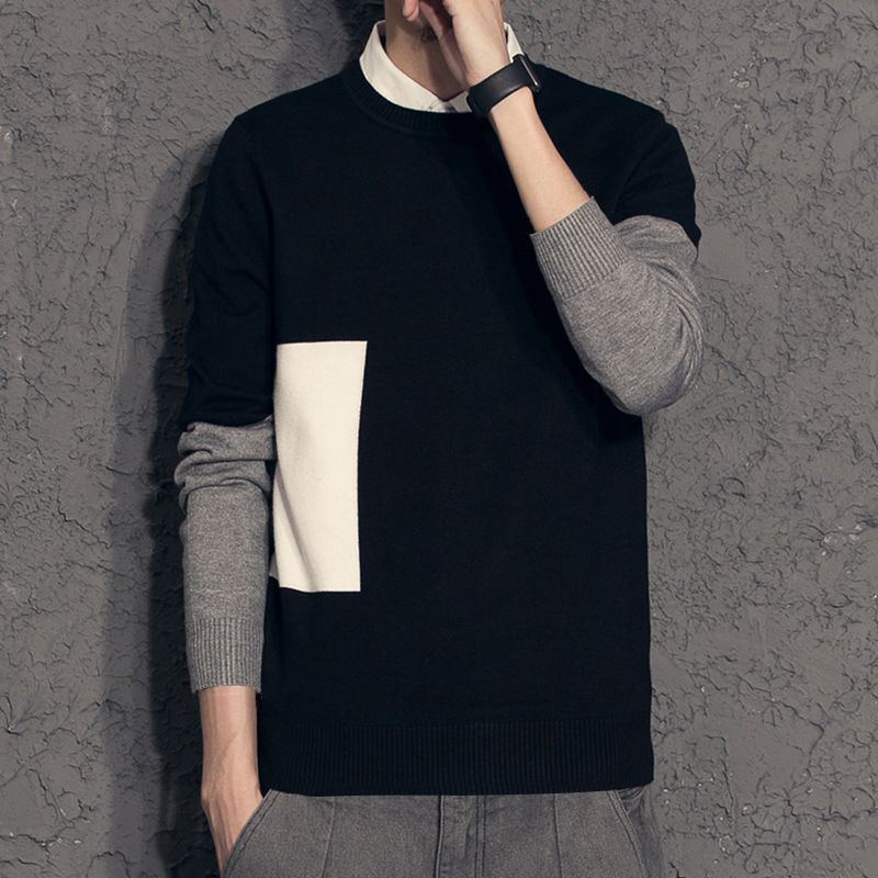 

Autumn New Fake Two-piece Slim Sweater Male Korean Version of The Pullover Shirt Long-sleeved Shirt Collar Men's Sweater