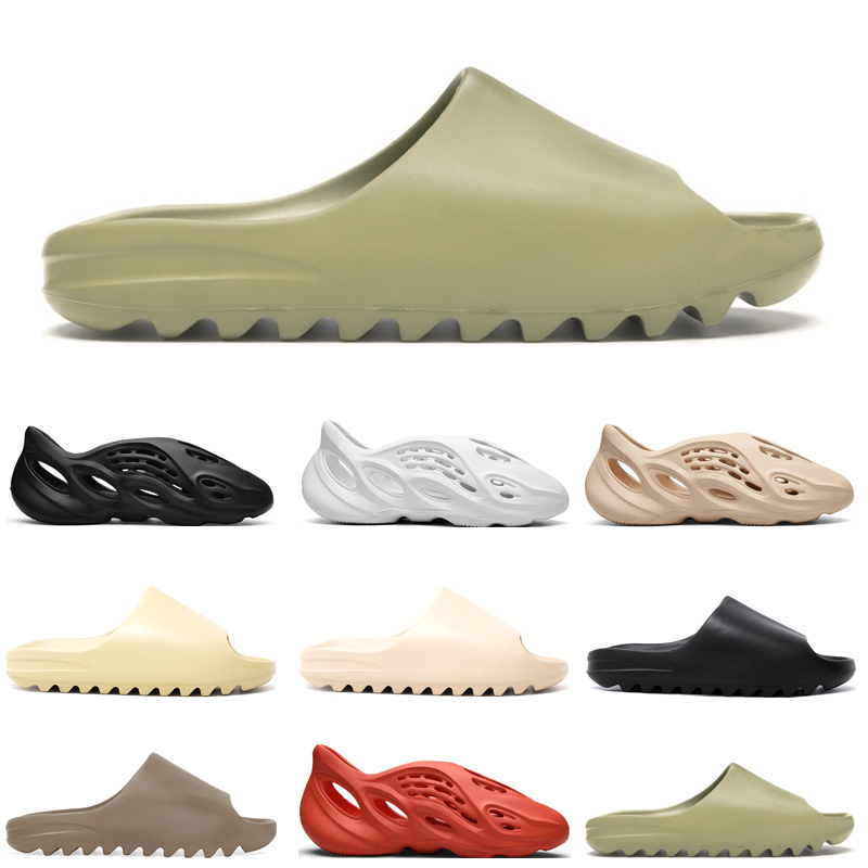 

kanye west slides mens womens slipper pantouf Resin Bone Earth Brown Black Desert Sand University Red fashion runner flip flops sandals, 6 triple white